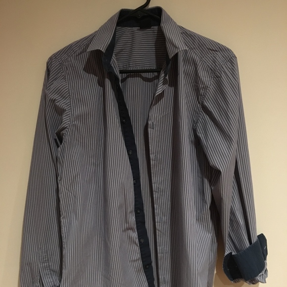 SORBINO ITALY striped button down blue grey collar - Picture 1 of 4